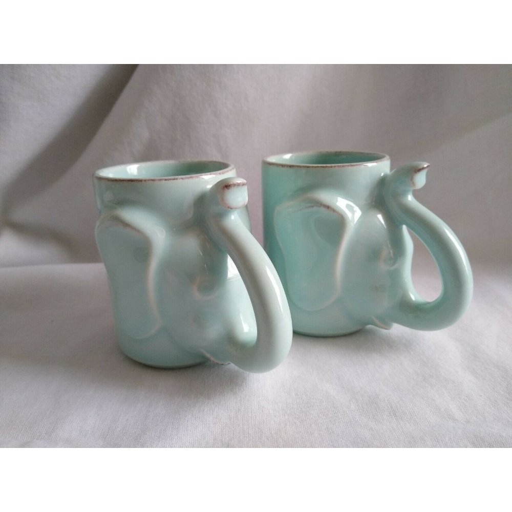 Set of 2 Light Aqua Blue Elephant 3D Figural Mug Cup Child Size - Picture 2 of 5